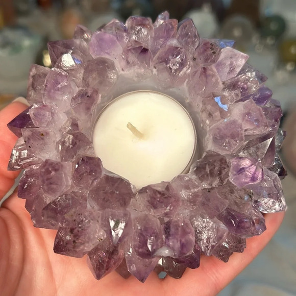 Amethyst Points Crystal Holder | Candle or Sphere Stand |Brazil | Natural Stone - Picture 1 of 7
